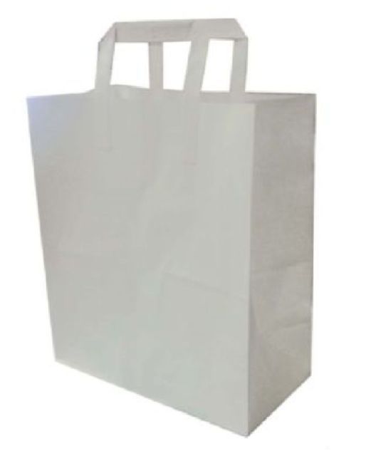 Paper Flat  With Brown Bags Carrier Or Medium Handles paper  Small, bags handles  White with white kraft