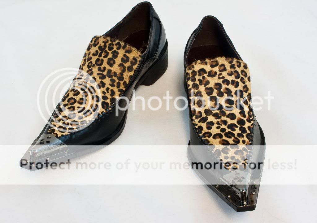 New Fiesso Dress Shoes Black/Leopard with Decorative Metal Tips Leather ...